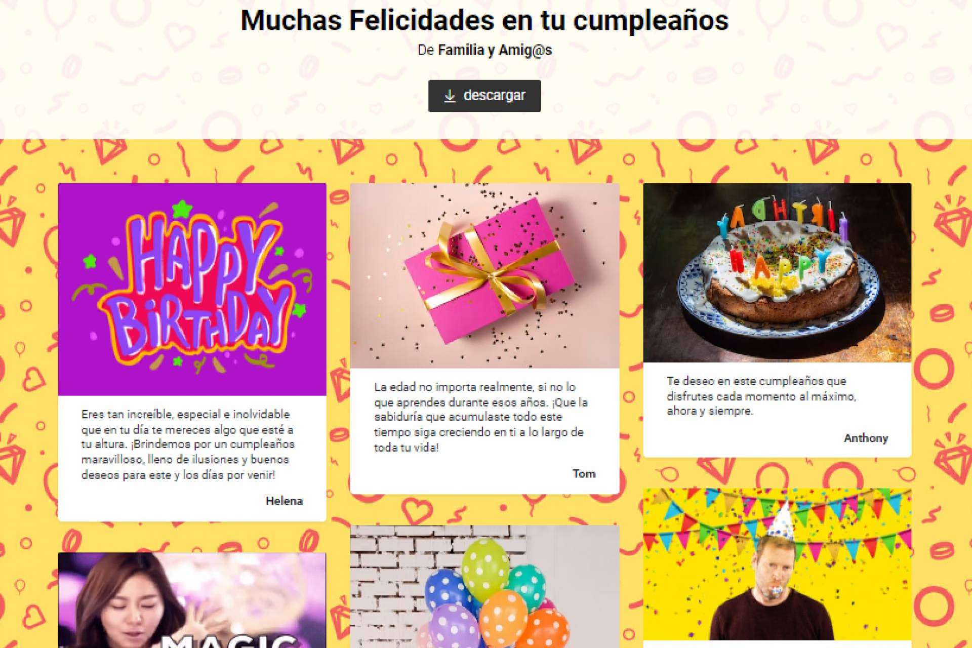 Las tarjetas de felicitación de cumpleaños grupales digitales son idóneas para regalar