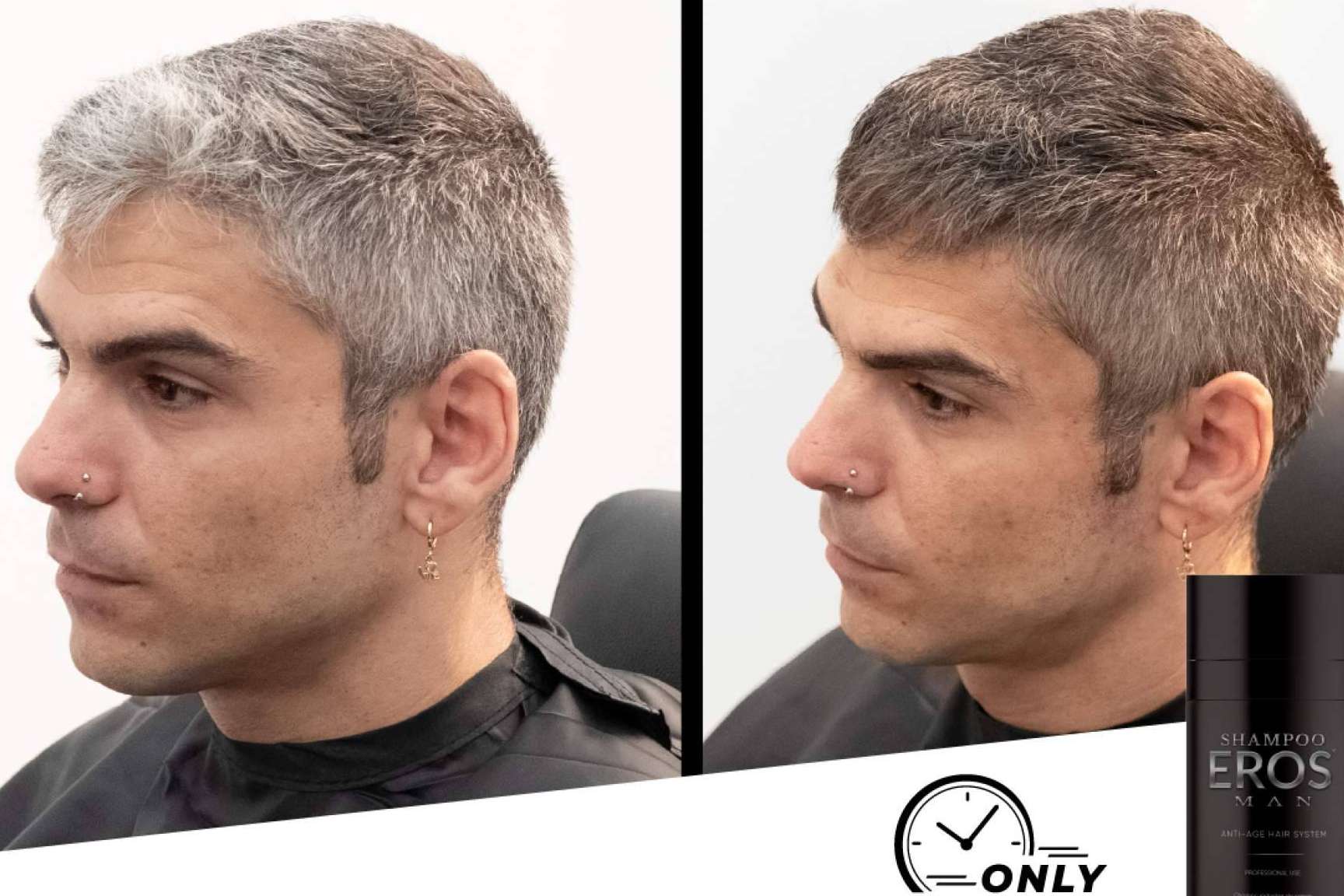 El champú cubre canas de Milano Cosmetics que destaca por su gran efecto natural, Shampoo Eros Man
