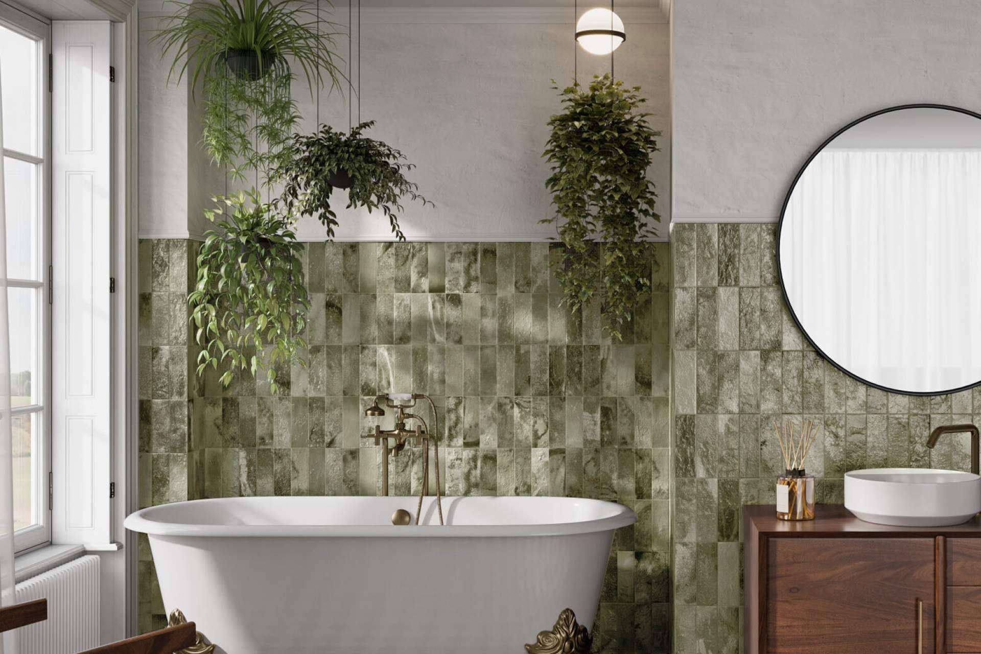 Baños con estilo con los azulejos metro verdes