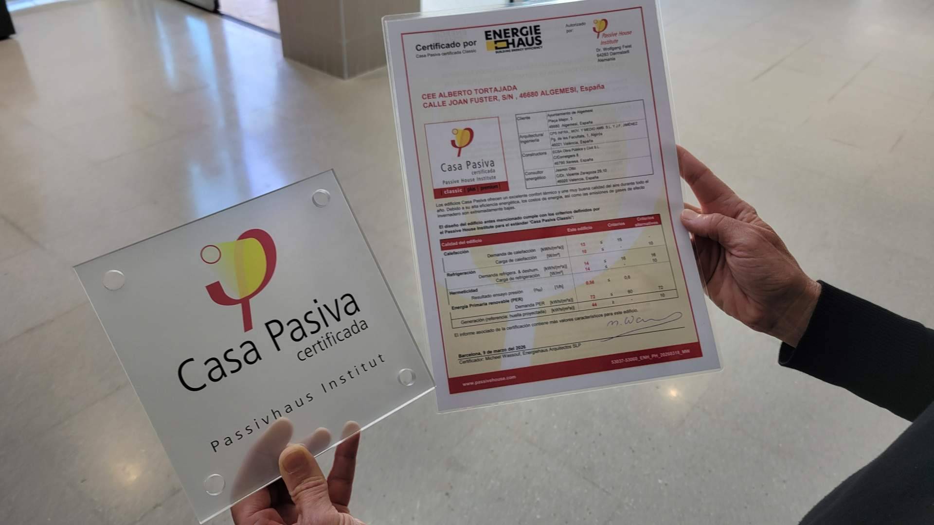 El Colegio Alberto Tortaja de Algemesí recibe la certificación Passivhaus Classic